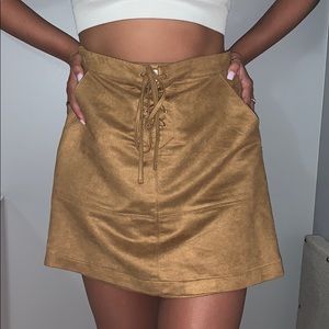 Suede mini skirt with tie in front!